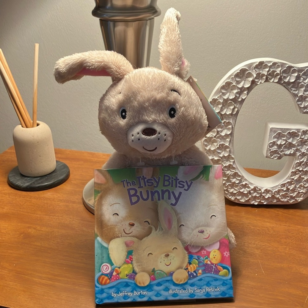 Plush Bunny Toy with Book - Cream
